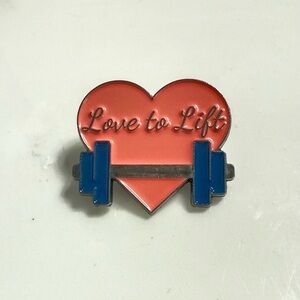 Women’s Jewelry“Love to Lift”Pink Heart with Blue Barbell Pin with Black Accents